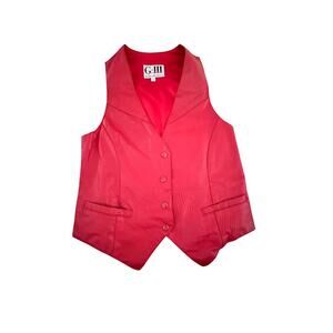Vintage G III Leather Fashions Men's Red Leather Button Up Vest Size Small